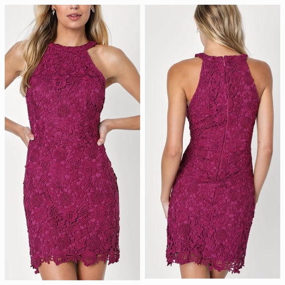 Lulus Dresses & Skirts - LULUS Wedding Graduation Special Ocassion Love Poem Magenta Lace Mini Dress